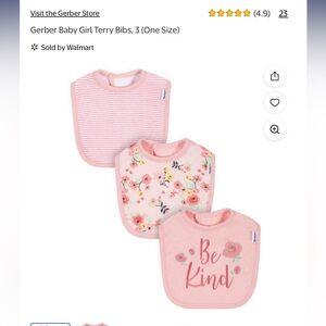 Gerber Baby Girl Terry Bibs, 3 (One Size)